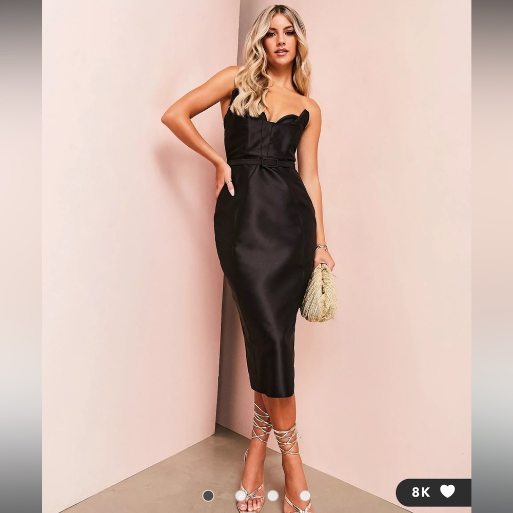 ASOS LUXE bandeau cocktail midi dress in black  NEVER WORN